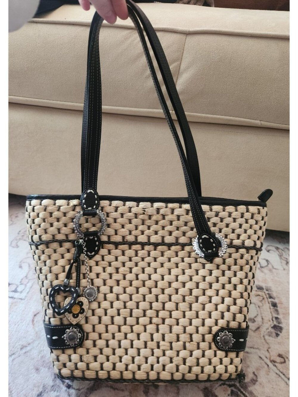 Brighton Black & Cream Basketweave Tote Bag